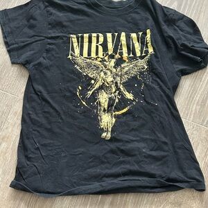 ⚡️NIRVANA Black Short Sleeve Band Tee with Yellow Graphic⚡️